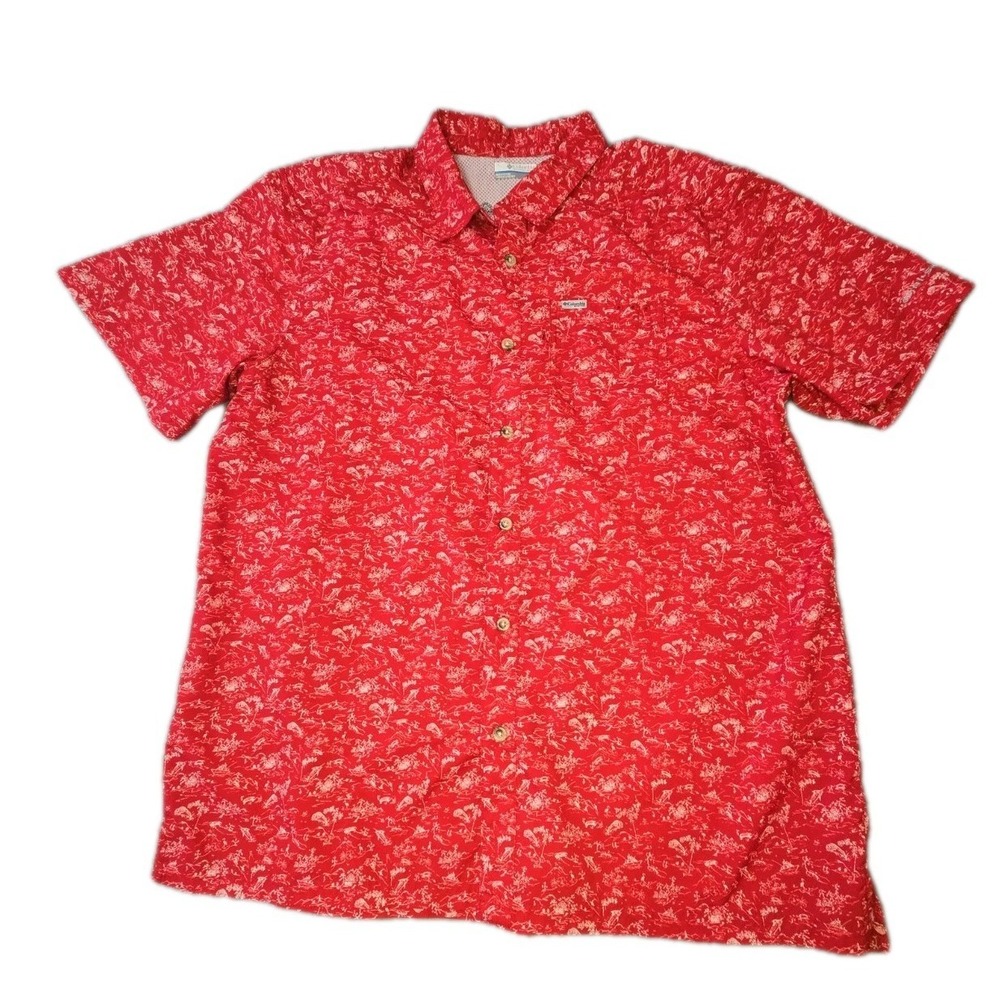 Columbia PFG Shirt Men's‎ L Red Short Sleeve Performance Fishing  Omni Shade
